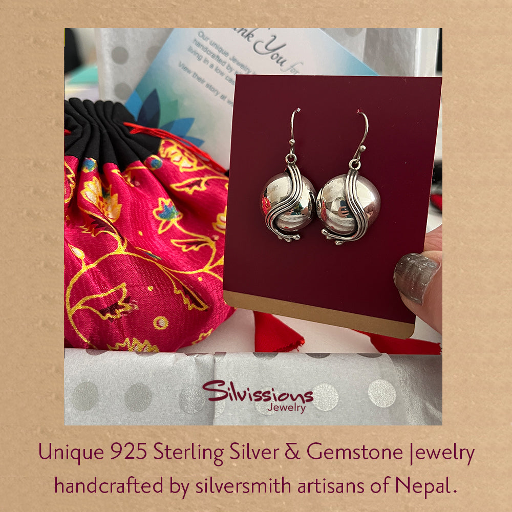 Silver Dangle Earrings - Ball and Stripes