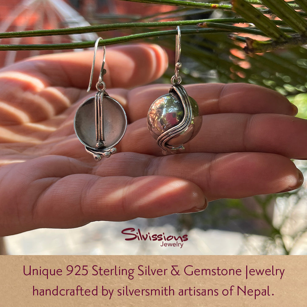 Silver Dangle Earrings - Ball and Stripes