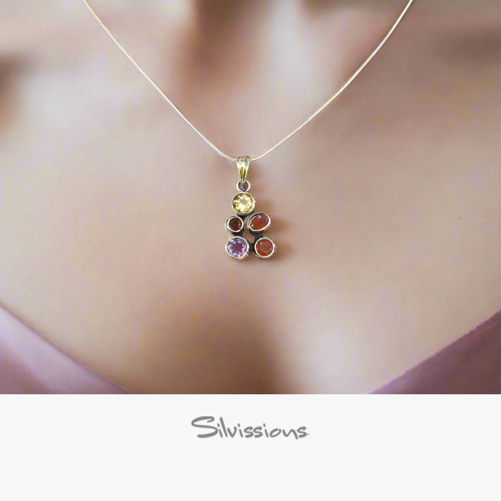 Handmade Sterling Silver Necklace called The Festive Gemstones Pendant