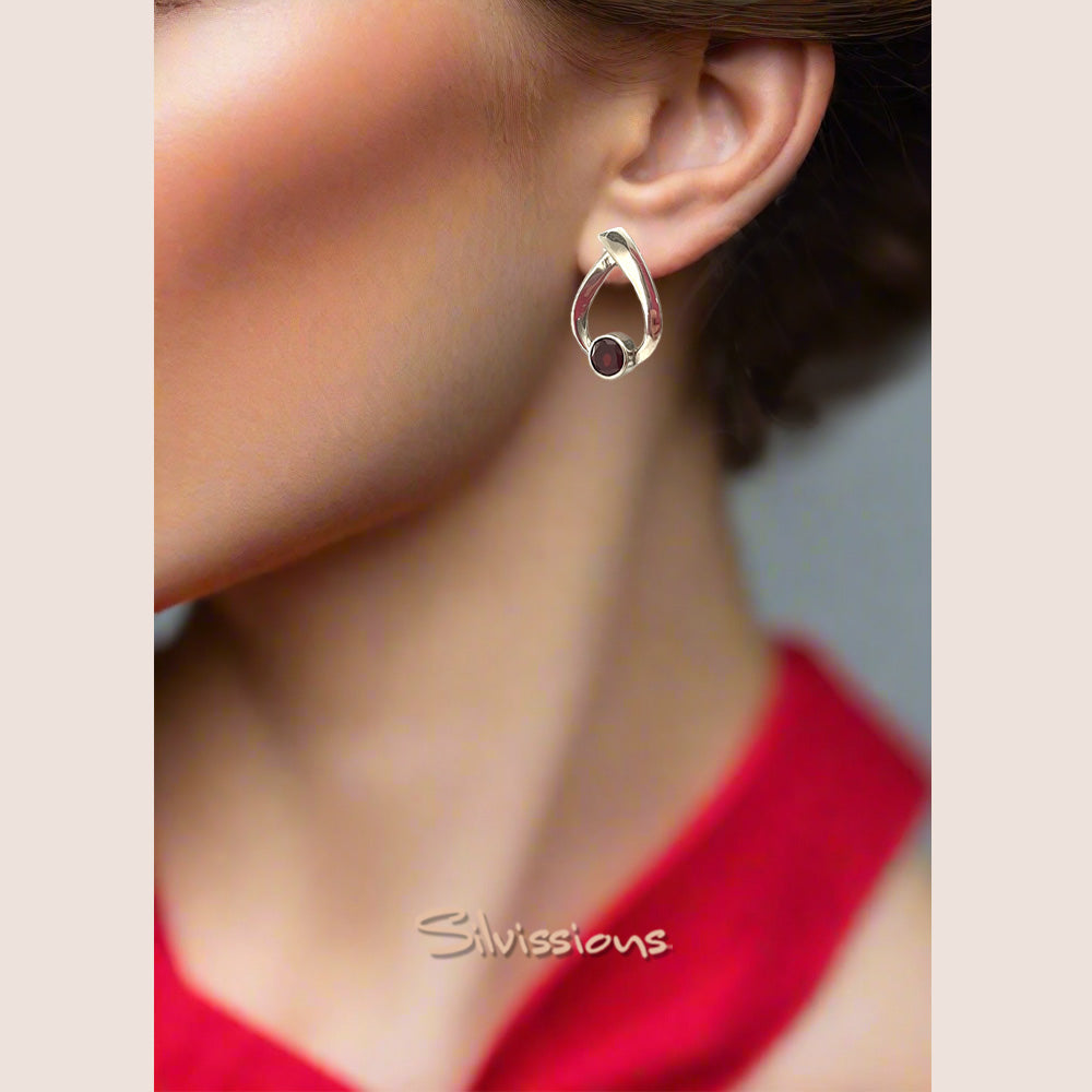 Handmade Sterling Silver Earrings called Flying Gemstone Heart Studs