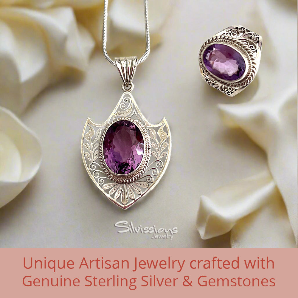 Amethyst Birthstone Jewelry handcrafted in Sterling Silver