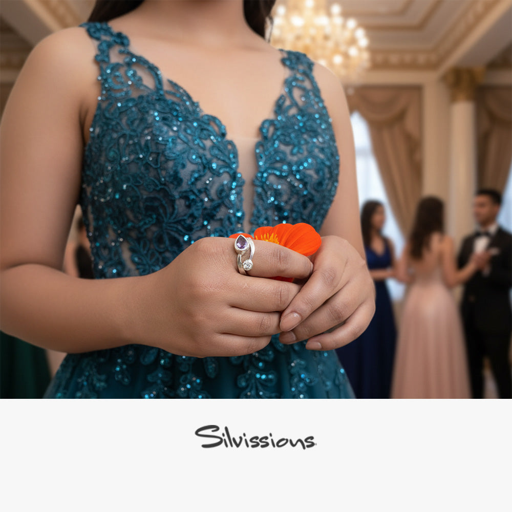 Handmade Sterling Silver Ring with Amethyst and Zircon Gemstones