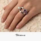 Sterling silver ring crafted with amethyst and zircon gemstones