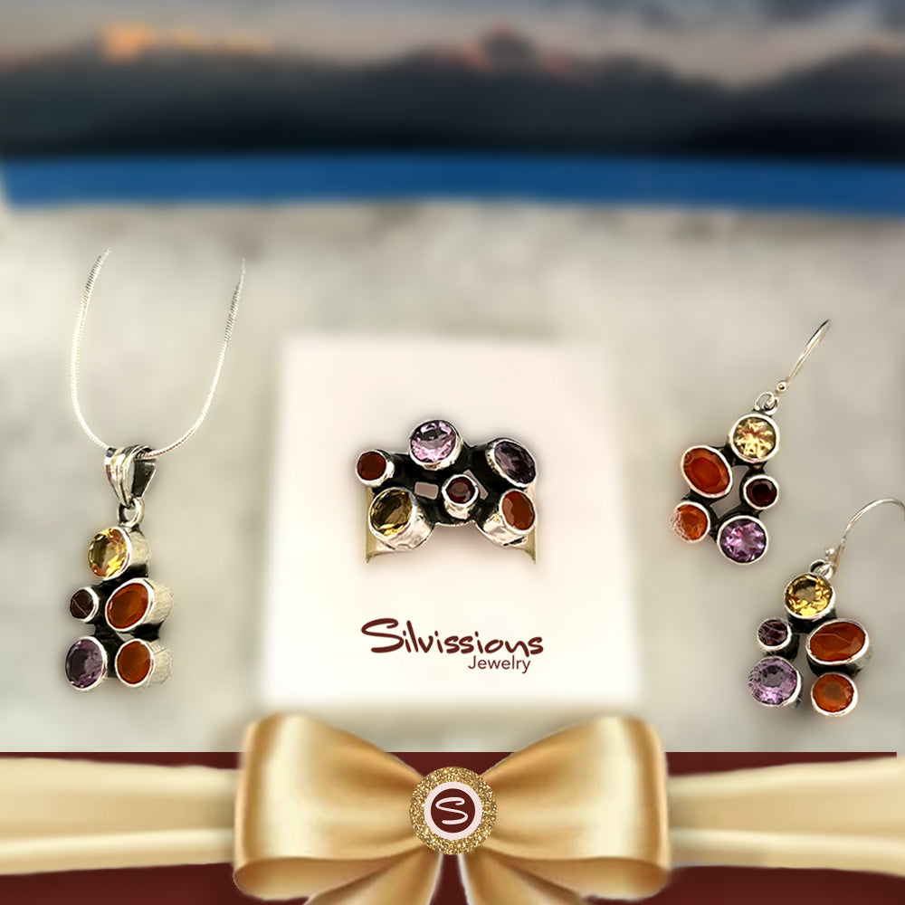 Handcrafted Gemstone Jewelry Set in Sterling Silver called Festive Gemstones