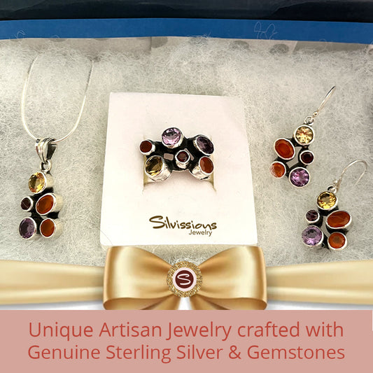 Handcrafted Gemstone Jewelry Set in Sterling Silver called Festive Gemstones