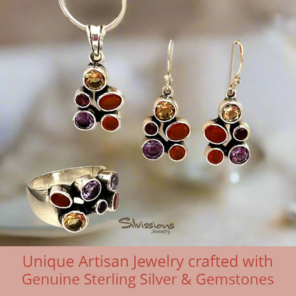 Handcrafted Gemstone Jewelry Set in Sterling Silver called Festive Gemstones