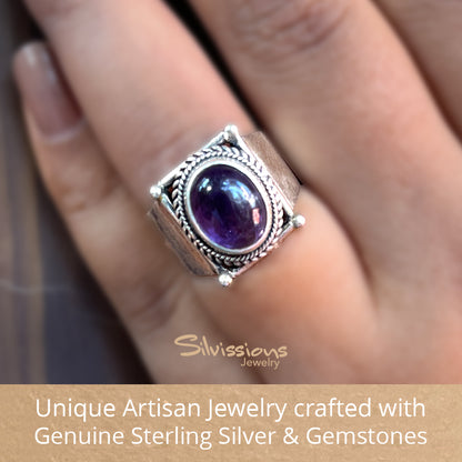 Handcrafted Amethyst Gemstone Ring in Sterling Silver