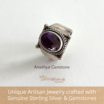 Handcrafted Amethyst Gemstone Ring in Sterling Silver