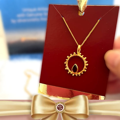 Handcrafted Gold Plated Necklace with Red Garnet Gemstone Pendant