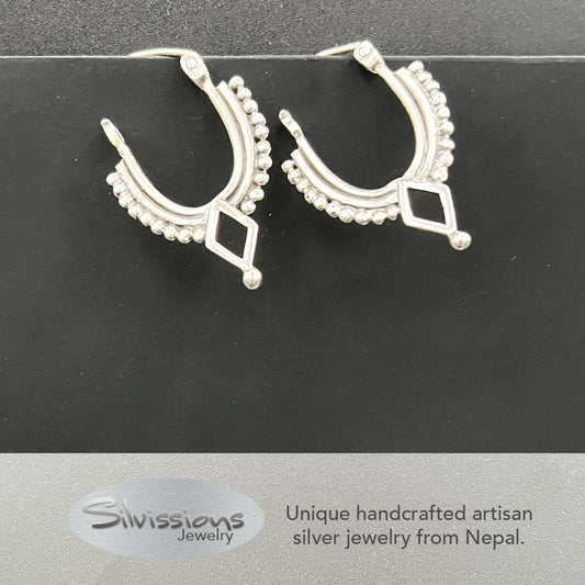 Handcrafted Earrings - Diamond Hoops in Sterling Silver