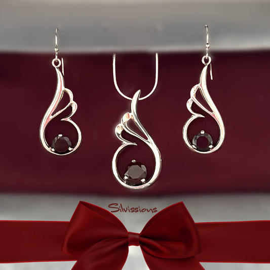 january-birthstone-necklace-and-earring-set-in-sterling-silver-red-garnet-gemstone-eternally-elegant-gift-set-silvissions-jewelry.com