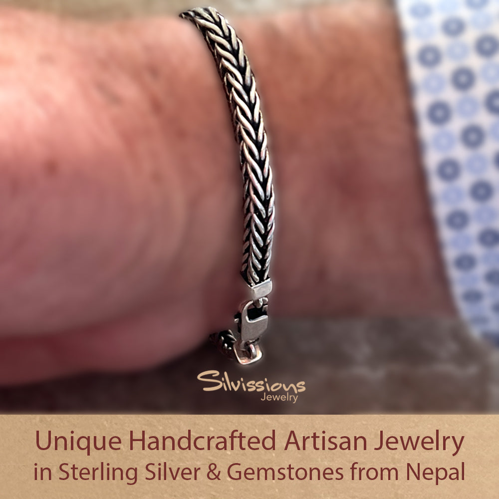 Sterling Silver Bracelet for Men handcrafted into a Foxtail Weave Chain