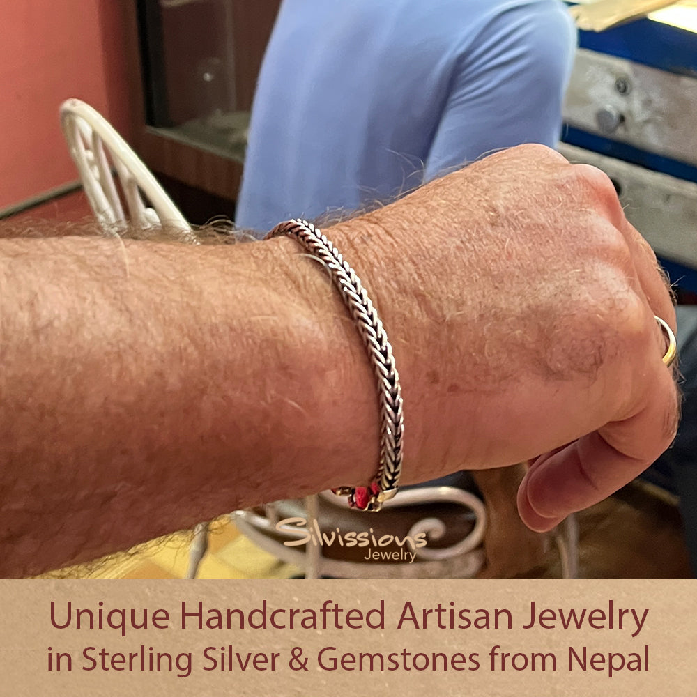 Sterling Silver Bracelet for Men handcrafted into a Foxtail Weave Chain