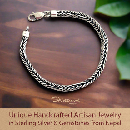 Sterling Silver Bracelet for Men handcrafted into a Foxtail Weave Chain