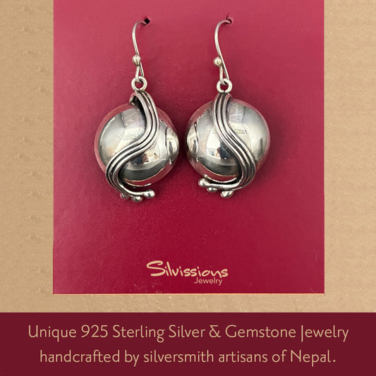 Silver Dangle Earrings - Ball and Stripes