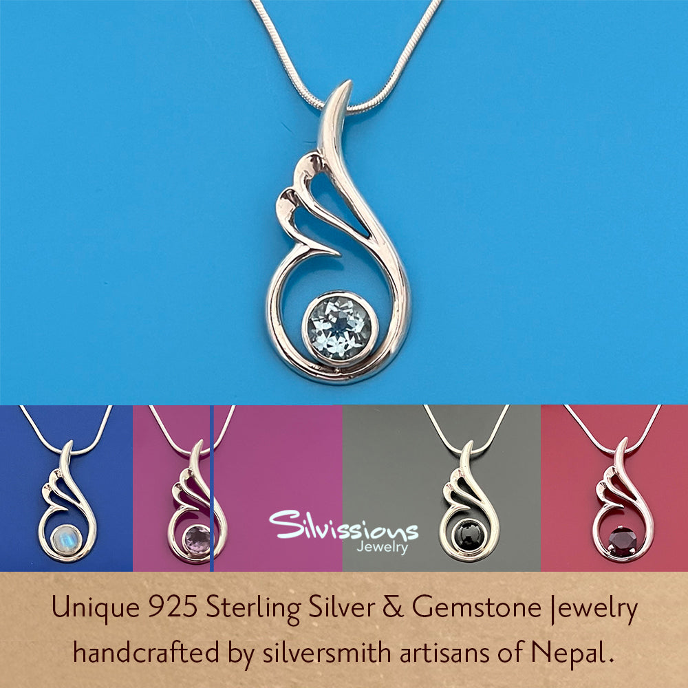 Elegant Gemstone Pendant Necklace handcrafted in Sterling Silver