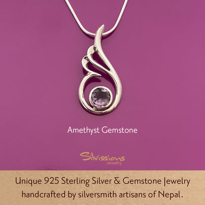 Elegant Gemstone Pendant Necklace handcrafted in Sterling Silver