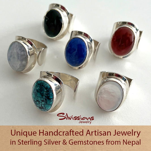 Sterling Silver Rings handcrafted with Large Gemstones
