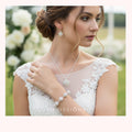 Woman wearing a necklace, earrings, and bracelet with a blurred floral background, featuring the brand 'Silvissions'.