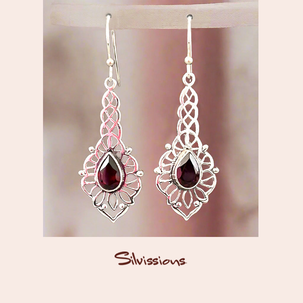 sterling-silver-dangle-earrings-red-garnet-gemstone-silvission-jewelry.com