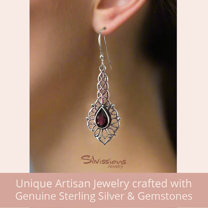 sterling-silver-dangle-earrings-red-garnet-gemstone-silvission-jewelry.com-E4-girl