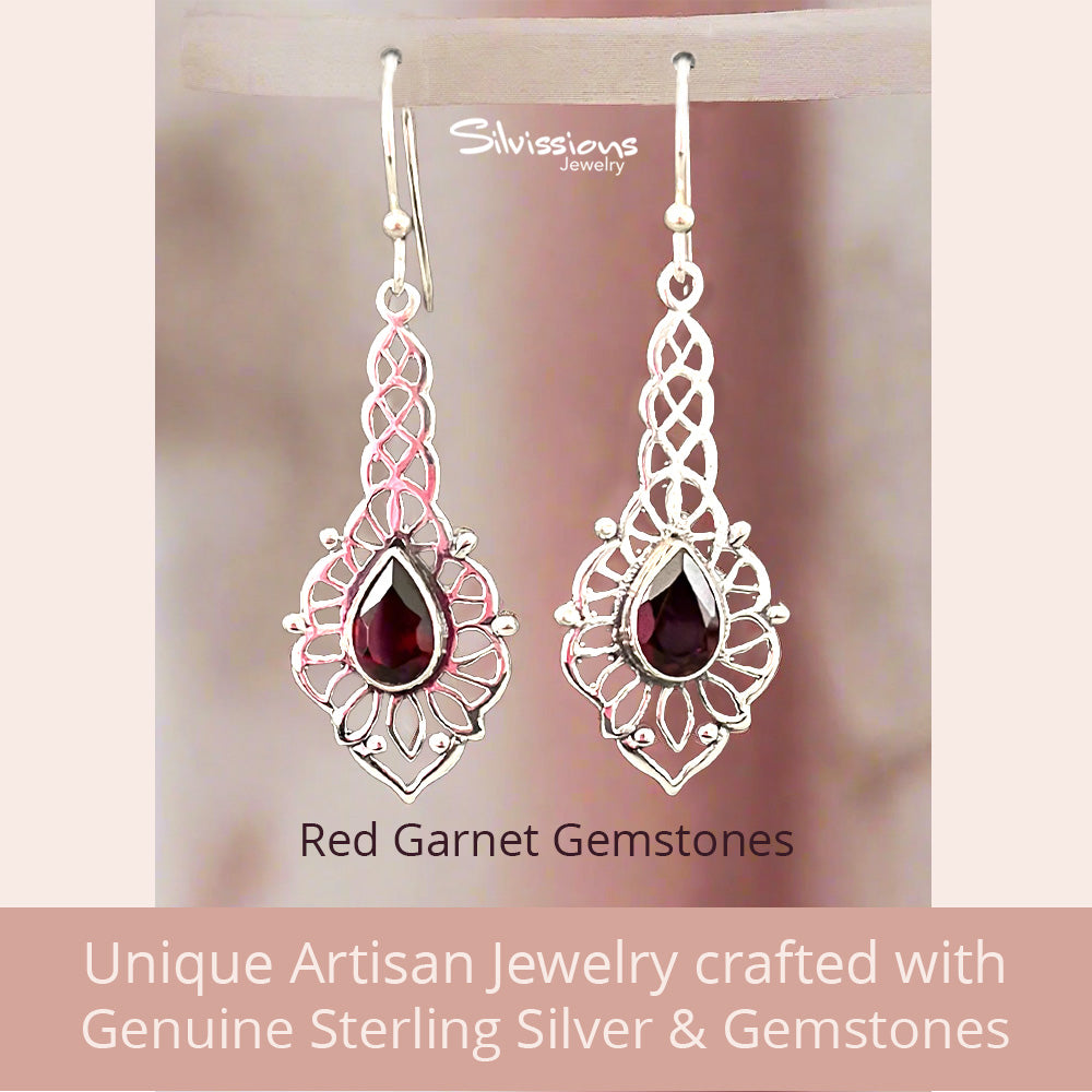 sterling-silver-dangle-earrings-red-garnet-gemstone-silvission-jewelry.com