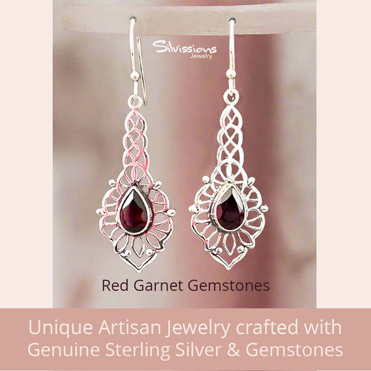 sterling-silver-dangle-earrings-red-garnet-gemstone-silvission-jewelry.com