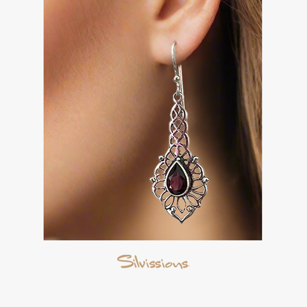 sterling-silver-dangle-earrings-red-garnet-gemstone-silvission-jewelry.com-girl-E-4-height-1000-width-1000