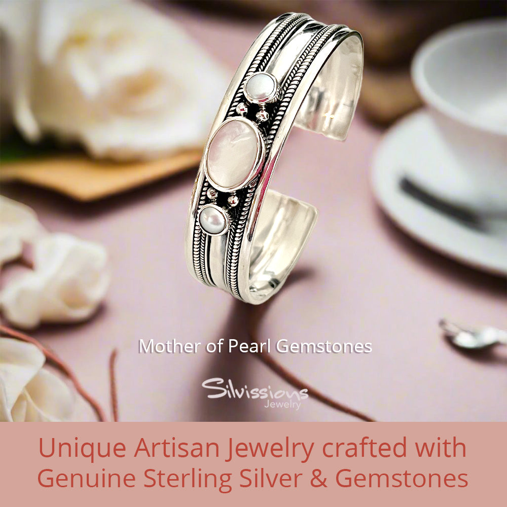 sterling-silver-gemstone-bangle-bracelet-mother-of-pearl-silvissions-jewelry.com 