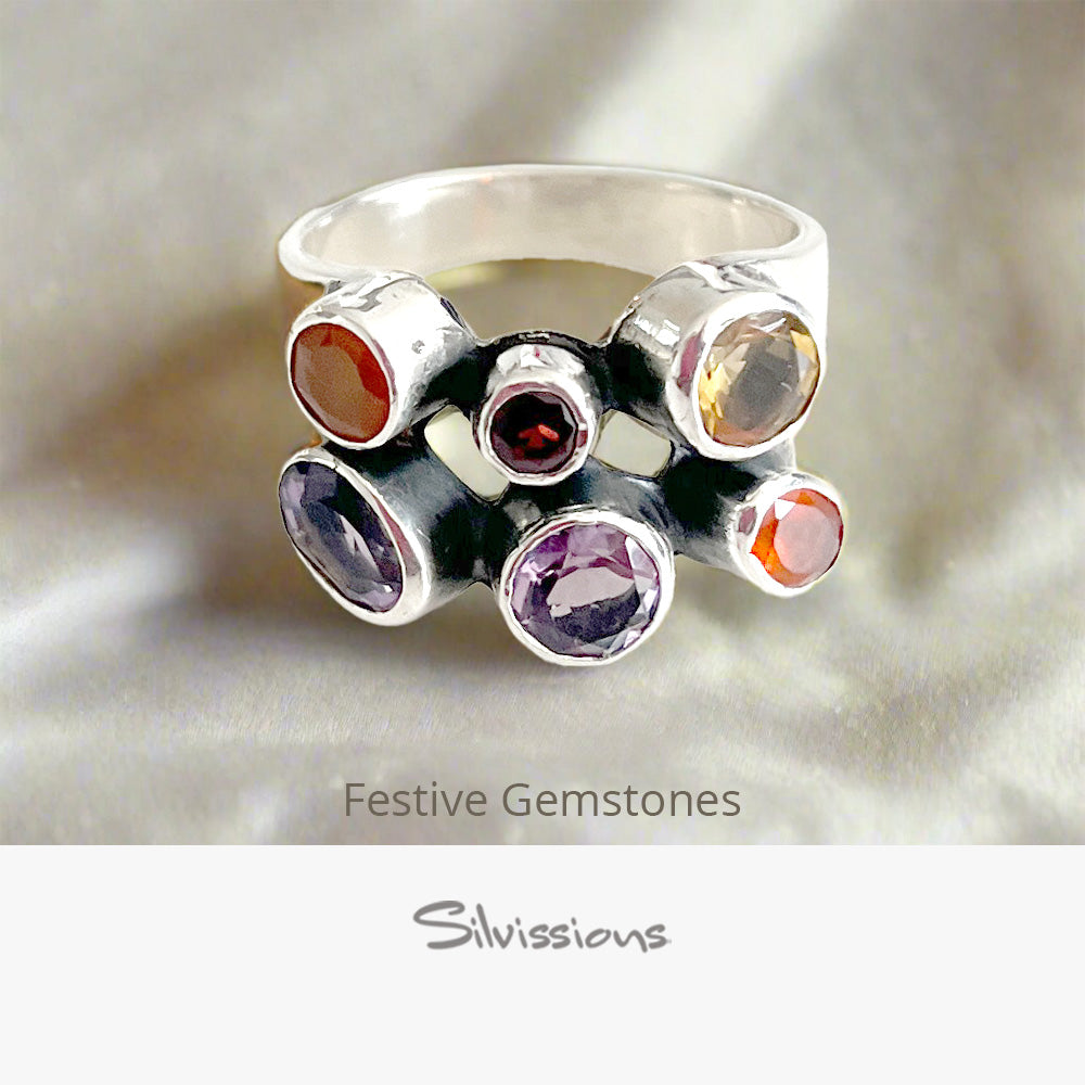 Handmade Sterling Silver Jewelry Set called Festive Gemstones Set