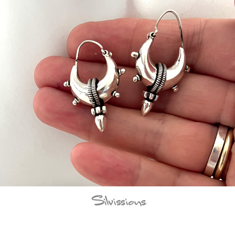 Handmade Thick Spike Hoops in Sterling Silver