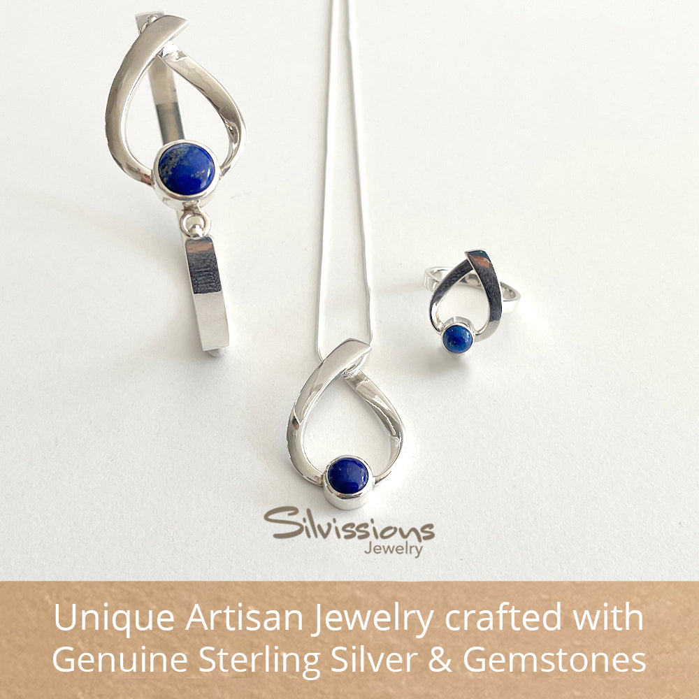sterling-silver-jewelry-set-lapis- gemstones-crossover-ribbons-silvissions-jewelry.com