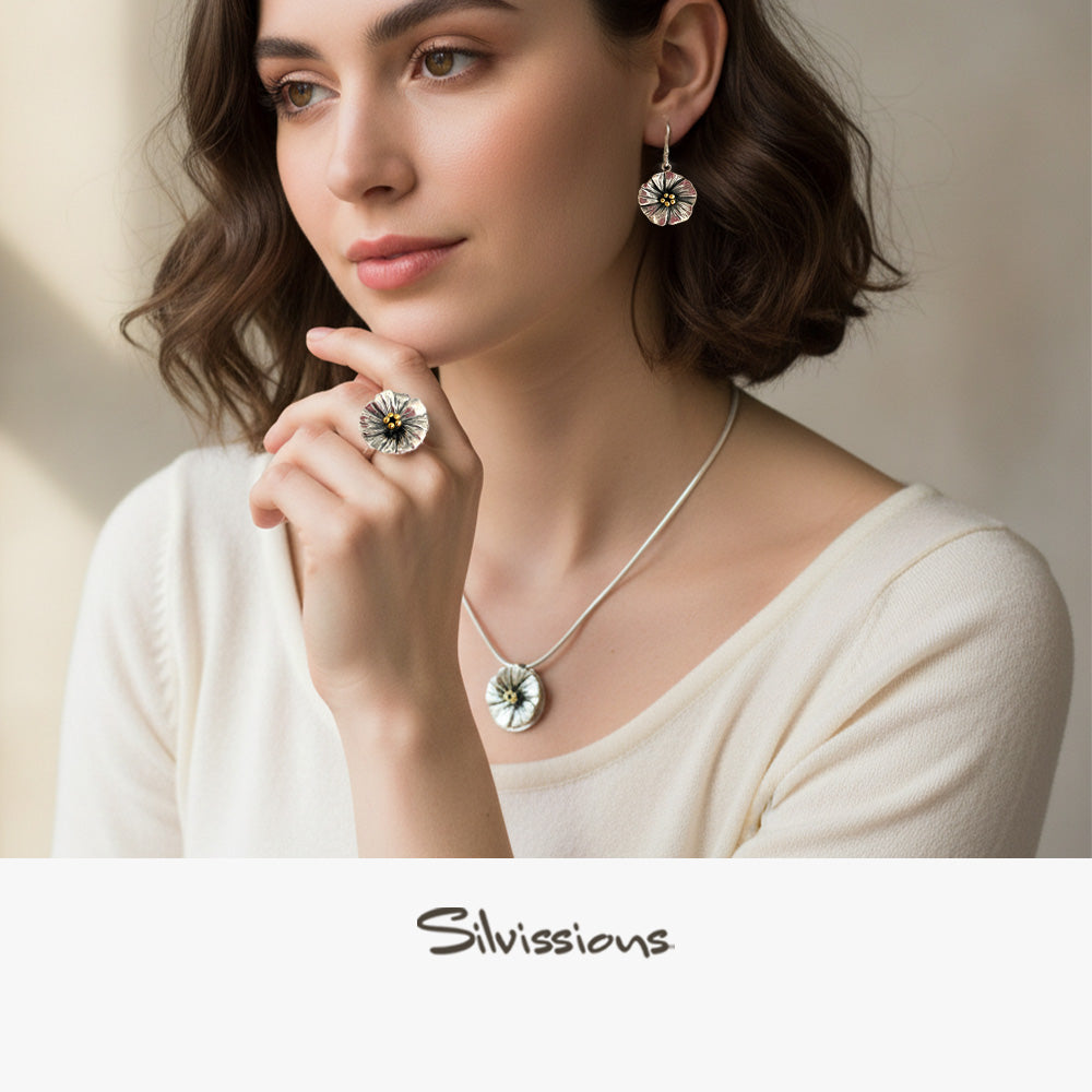 Handmade Sterling Silver Necklace called The Gold Stamin Flower Pendant