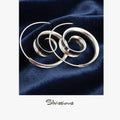 Silver circular earrings on a dark blue fabric background with 'Silvissions' branding.