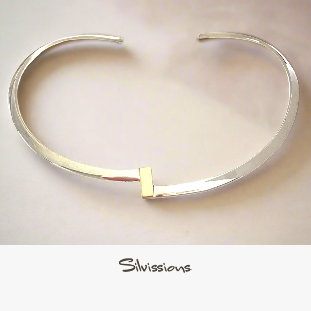 Silver necklace on a light beige background with 'Silvissions' branding.