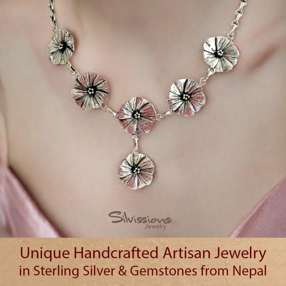 Sterling Silver Necklace handcrafted with Six Flowers