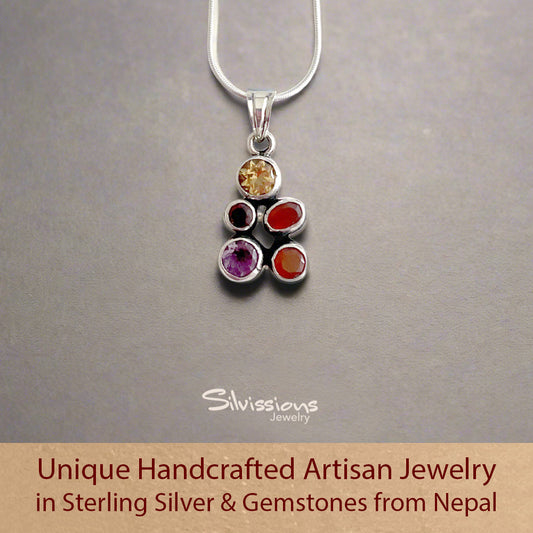 Gemstone Necklace Pendant handcrafted in Sterling Silver - Festive Pendant