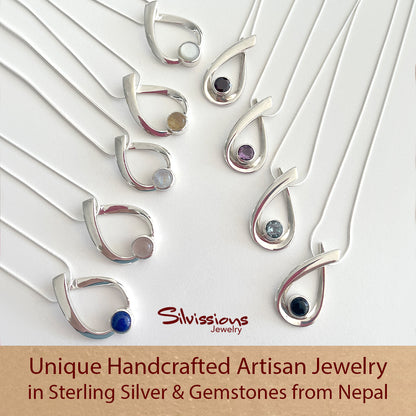 Gemstone Necklace Pendants handcrafted in Sterling Silver - Crossover Ribbons