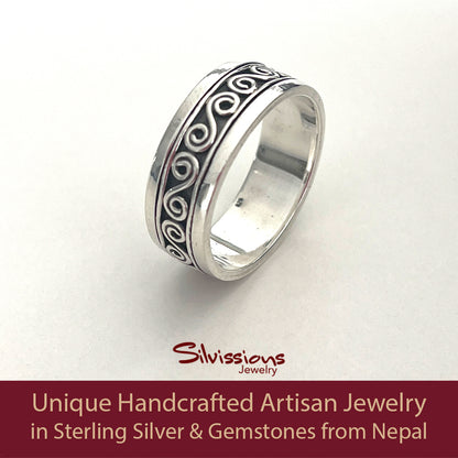 Handcrafted Sterling Silver Spin Ring for Men - Endless Swirls