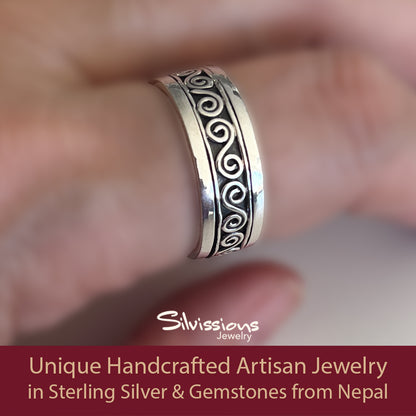 Handcrafted Sterling Silver Spin Ring for Men - Endless Swirls