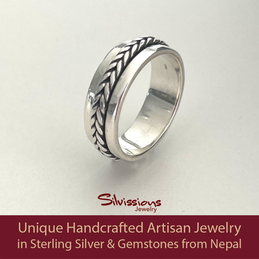 Handcrafted Sterling Silver Spin Ring for Men - Foxtail Weave