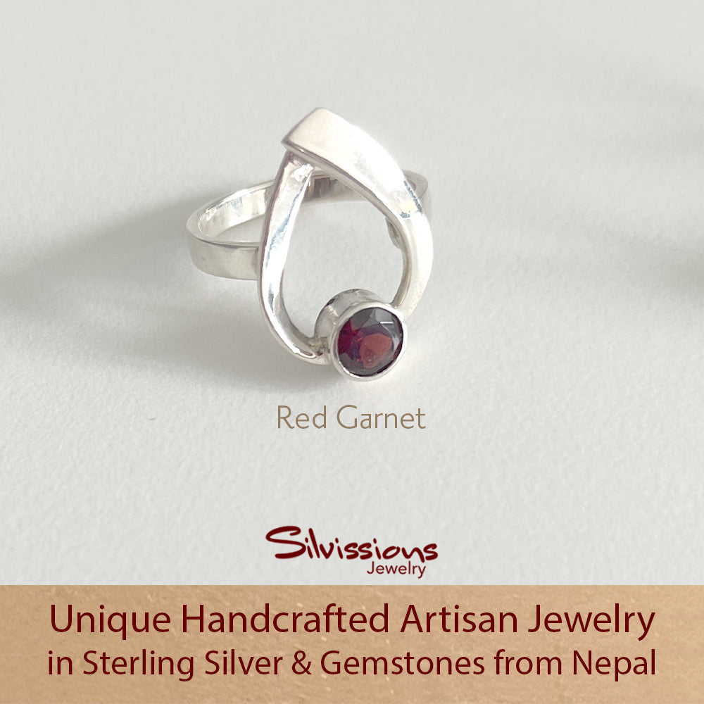 Sterling Silver Rings handcrafted as Cross Over Ribbons with round cut Gemstones