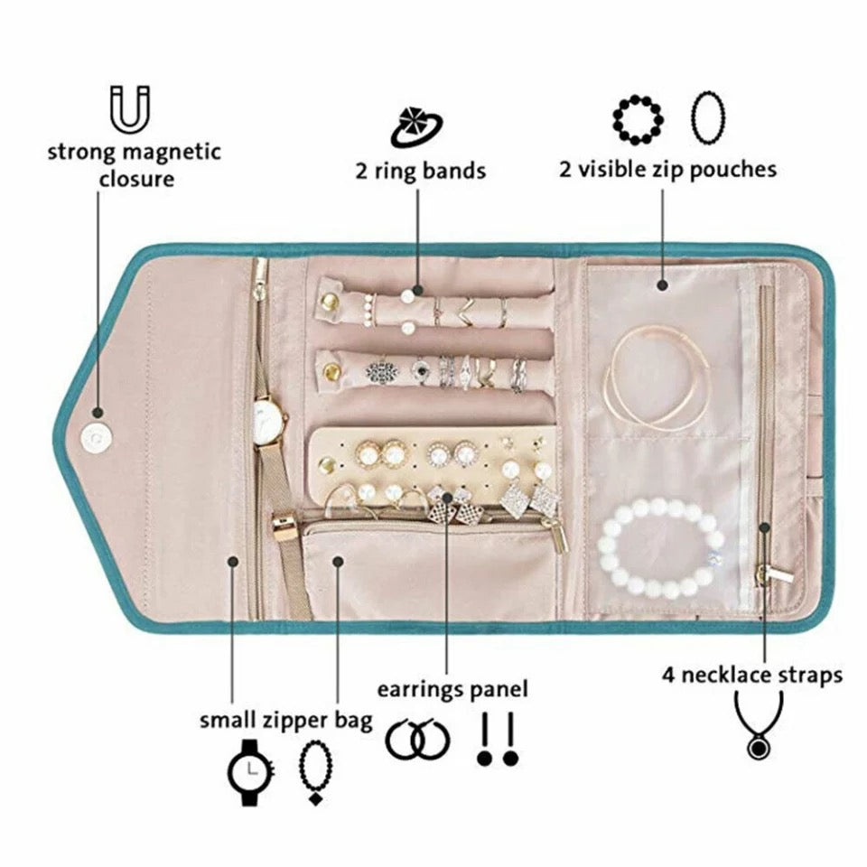Jewelry organizer with features highlighted on a white background